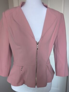 White House Black Market Women’s Pink Zip-Front Peplum Jacket Size 2